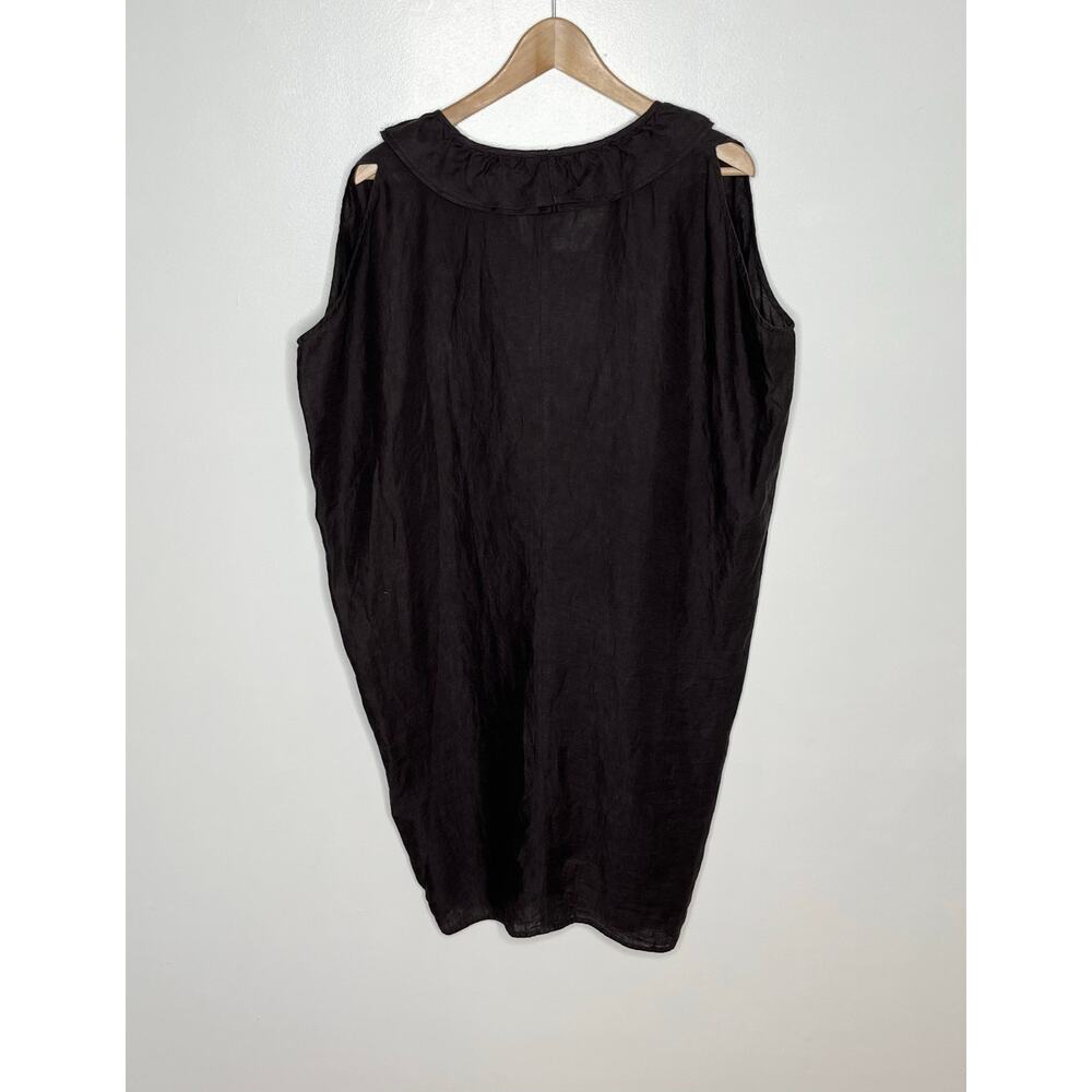 Garnet Hill Womens Sleeveless Linen Shift Dress S Brown V Neck Ruffle Oversized - Picture 7 of 9